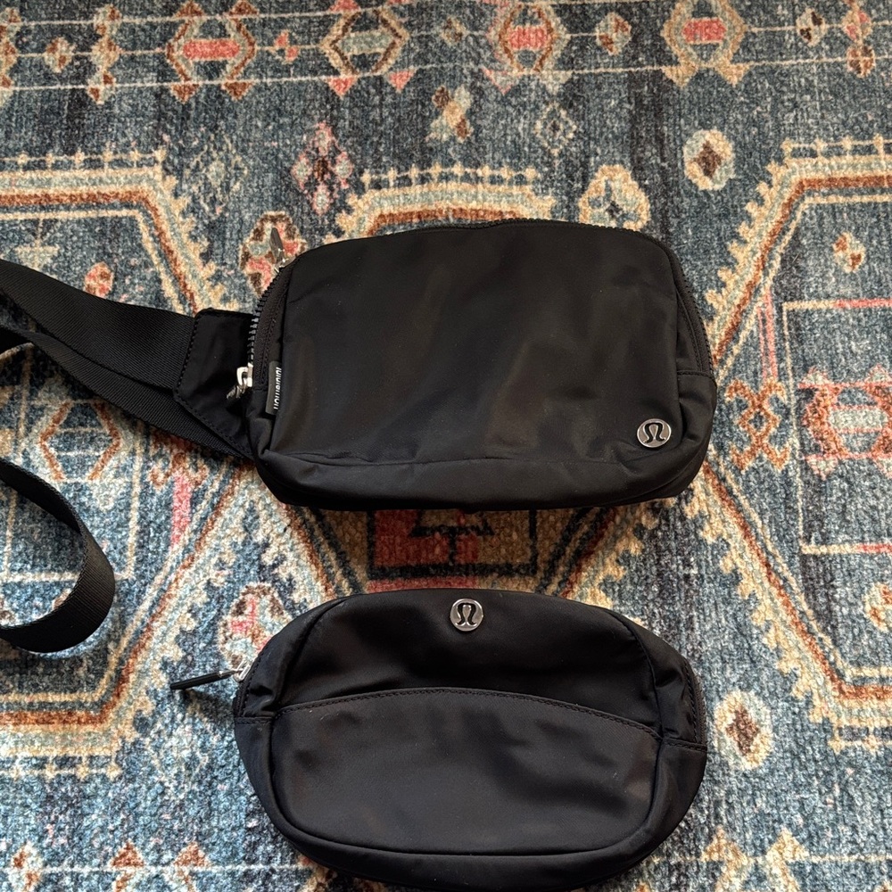 lululemon athletica black belt bag and makeup bag set